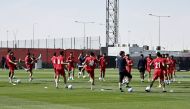 Iran players during a training session, yesterday. REUTERS