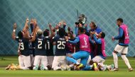 Ecuador's Enner Valencia and teammates celebrate scoring their first goal during the World Cup Qatar match between Netherlands and Ecuador at Khalifa International Stadium on  November 25, 2022. (REUTERS/Pedro Nunes)