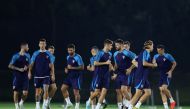 Croatian players during a training session ahead of their match against Canada. REUTERS