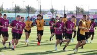 Belgium players take part in a training session at the Salwa Training Site in Salwa Beach, southwest of Doha, yesterday. AFP