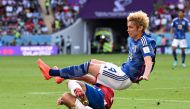 Japan's midfielder Junya Ito in action during the Qatar 2022 World Cup Group E football match between Japan and Costa Rica at the Ahmad Bin Ali Stadium in Al-Rayyan, west of Doha, on November 27, 2022. (AFP/Anne-Christine Poujoulat)