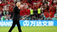 Morocco's coach Walid Regragui reacts at the end of the Qatar 2022 World Cup Group F football match between Belgium and Morocco at the Al-Thumama Stadium in Doha on November 27, 2022. (Photo by JACK GUEZ / AFP)
