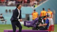 Croatia coach Zlatko Dalic celebrates after Marko Livaja scores their second goal during the Qatar 2022 World Cup Group F football match between Croatia and Canada at the Khalifa International Stadium on November 27, 2022. (Reuters/Carl Recine)