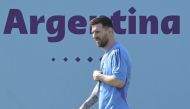 Argentina's forward #10 Lionel Messi looks on during a training session at Qatar University in Doha, on November 27, 2022. (Photo by Juan Mabromata / AFP)