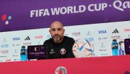 Qatar coach Felix Sanchez at a press conference at the Qatar National Convention Center (QNCC) in Doha (Photo by Karim Jaafar / AFP)