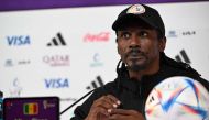 Senegal's coach Aliou Cisse gives a press conference at the Qatar National Convention Center (QNCC) in Doha on November 28, 2022, on the eve of the Qatar 2022 World Cup football match between Ecuador and Senegal. (Photo by OZAN KOSE / AFP)