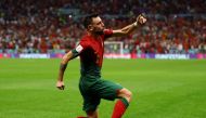 Portugal's Bruno Fernandes celebrates scoring their second goal during the FIFA World Cup Qatar 2022 Group H against Uruguay at the Lusail Stadium, Lusail, Qatar, on November 28, 2022.  REUTERS/Lee Smith