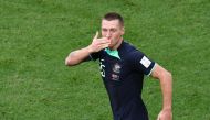 Australia’s Mitchell Duke celebrates scoring their first goal