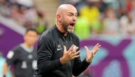 Qatar's coach Felix Sanchez reacts from the sidelines during the Qatar 2022 World Cup Group A match between the Netherlands and Qatar at the Al-Bayt Stadium in Al Khor on November 29, 2022. (Photo by KARIM JAAFAR / AFP)