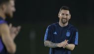 Argentina's forward Lionel Messi takes part in a training session at the Qatar University in Doha on November 29, 2022, on the eve of the Qatar 2022 World Cup football match between Poland and Argentina. (Photo by JUAN MABROMATA / AFP)