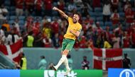 Australia's defender #02 Milos Degenek celebrates winning the Qatar 2022 World Cup Group D football match between Australia and Denmark at the Al-Janoub Stadium in Al-Wakrah, south of Doha on November 30, 2022. (Photo by Chandan KHANNA / AFP)