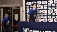 Timothy Weah and Christian Pulisic of the US arrive for a press conference at the Al Gharafa SC Stadium, Al Rayyan, Qatar, on December 1, 2022.  REUTERS/Hamad I Mohammed