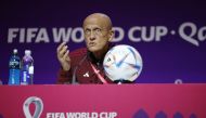 Chairman of the FIFA referees committee, Pierluigi Collina, during a Referees Media Briefing of the FIFA World Cup Qatar 2022 at the Main Media Center, Doha, Qatar, on November 18, 2022.  REUTERS/John Sibley