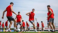 Switzerland’s players take part in a training session.