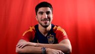 Spain's midfielder Carlos Soler poses for a picture during an interview with AFP at Qatar University in Doha on December 4, 2022, amid the Qatar 2022 World Cup football tournament. (Photo by JAVIER SORIANO / AFP)