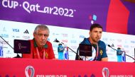 Portugal coach Fernando Santos and Ruben Dias during a press conference at the Main Media Center, Doha, Qatar, on December 5, 2022.  REUTERS/Gareth Bumstead