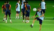 Spain’s coach Luis Enrique during a training session at the Qatar University. AFP