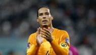 December 3, 2022 Netherlands' Virgil van Dijk celebrates after the match as Netherlands progress to the quarter finals REUTERS/John Sibley
