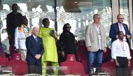 FIFA president Gianni Infantino and Cameroonian Football Federation President Samuel Eto'o are pictured in the stands before the FIFA World Cup Qatar 2022 Group G match between Cameroon and Serbia at the Al Janoub Stadium, Al Wakrah, Qatar, on November 28, 2022. REUTERS/Jennifer Lorenzini
