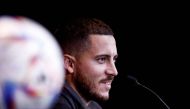 Belgium's national football team forward Eden Hazard gives a press conference ahead of the upcoming Fifa World Cup, in Tubize. Photo by Kenzo Tribouillard / AFP