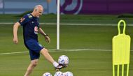 Brazil's goalkeeping coach Claudio Taffarel during a training session at the Al Arabi SC Stadium in Doha, Qatar, on November 20, 2022. (AFP/Nelson Almeida)