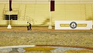 The largest sports and cultural painting in the world by Artist Emad Salehi is displayed on the ground of Qatar University Stadium during the inauguration Reuters/Hamad I Mohammed