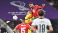 Morocco's Youssef En-Nesyri heads the ball to score against Portugal during their quarter-final match at Al Thumama Stadium, yesterday. Pic: Abdul Basit