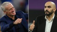 This combination picture created on December 12, 2022 during the Qatar 2022 World Cup football tournament shows France's coach Didier Deschamps (left) in Doha on December 4, 2022 and Morocco's coach Walid Regragui in Doha on December 10, 2022. (Photo by FRANCK FIFE and KARIM JAAFAR / AFP)