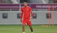 Morocco's midfielder Azzedine Ounahi takes part in a training session at the Al Duhail SC Stadium in Doha on December 13, 2022, on the eve of the Qatar 2022 World Cup football semi-final match between France and Morocco. (Photo by KARIM JAAFAR / AFP)