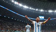 Argentina's Lionel Messi celebrates their third goal scored by Julian Alvarez during the semi-final match against Croatia at the Lusail Stadium, Qatar, on December 13, 2022. REUTERS/Molly Darlington