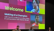 From left: Sonny Williams, Abou Diaby and Manish Bhasin during the event.