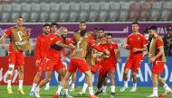 Morocco’s Selim Amallah and Sofyan Amrabat train with team-mates. REUTERS