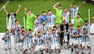 Argentina players celebrate after winning the FIFA World Cup Qatar 2022 at the Lusail Stadium in Lusail, Qatar, on December 18, 2022.  Photos: Abdul Basit / The Peninsula