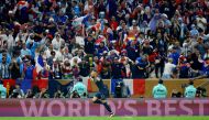 France’s Kylian Mbappe celebrates after scoring his second goal against Argentina during the World Cup final. REUTERS