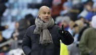 Manchester City manager Pep Guardiola reacts during a match against Girona at the Etihad Campus, Manchester, Britain, on December 17, 2022.  Action Images via Reuters/Jason Cairnduff