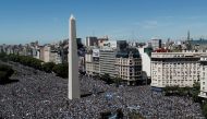 General view of the Obelisco as Argentina fans are seen ahead of the victory parade in Buenos Aires on December 20, 2022. REUTERS/Agustin Marcarian 