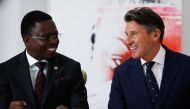 World Athletics President Sebastian Coe and Kenya's Cabinet secretary for Youth Affairs, Sports and the Arts Ababu Namwamba attend a news conference on the state of Kenya's athletics and anti-doping plan during his visit to Nairobi, Kenya January 5, 2023. REUTERS/Monicah Mwangi