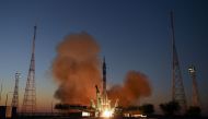 In this file photo taken on September 21, 2022, The Soyuz MS-22 spacecraft carrying the crew of Russian cosmonauts Sergey Prokopyev and Dmitri Petelin and NASA astronaut Frank Rubio blasts off to the International Space Station (ISS) from the Moscow-leased Baikonur cosmodrome in Kazakhstan. (Photo by NATALIA KOLESNIKOVA / AFP)
