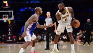 Los Angeles Lakers forward LeBron James (6) controls the ball against Philadelphia 76ers forward PJ Tucker (17) during the second half at Crypto.com Arena. Gary A. Vasquez-USA TODAY Sports