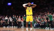 BOSTON, MASSACHUSETTS - JANUARY 28: LeBron James #6 of the Los Angeles Lakers reacts during the fourth quarter against the Boston Celtics at TD Garden on January 28, 2023 in Boston, Massachusetts. The Celtics defeat the Lakers 125-121. Maddie Meyer/Getty Images/AFP (Photo by Maddie Meyer / GETTY IMAGES NORTH AMERICA / Getty Images via AFP)