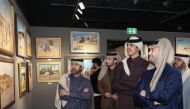 H E Sheikh Thani bin Hamad bin Khalifa Al Thani with General Manager of Cultural Village Foundation Katara Prof Dr. Khalid bin Ibrahim Al Sulaiti and other officials touring ‘The Journey A Tale of the Arabian Horse’ art exhibition at Katara.