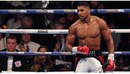 England’s Anthony Joshua celebrates beating USA’s Eric Molina during the IBF World Heavyweight Championship boxing match in Manchester, north-west England on December 10, 2016. File photo / AFP

