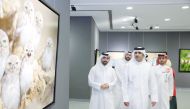 Minister of Culture H E Sheikh Abdulrahman bin Hamad Al Thani and other officials touring the exhibition at Katara. 