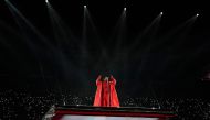 Barbadian singer Rihanna performs during the halftime show of Super Bowl LVII between the Kansas City Chiefs and the Philadelphia Eagles at State Farm Stadium in Glendale, Arizona, on February 12, 2023. (Photo by TIMOTHY A. CLARY / AFP)