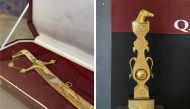 HH the Amir’s Sword (left) and Prix de L’Arc de Triomphe Trophy (right)