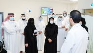 Minister of Public Health H E Dr. Hanan Al Kuwari; PHCC Managing Director, Dr. Mariam Abdulmalik; and senior officials during a tour of Al Sadd Health Center. 