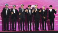 In this file photo taken on January 15, 2019, South Korean boy band BTS, also known as the Bangtan Boys, pose on the red carpet at the 28th Seoul Music Awards in Seoul. Photo by Jung Yeon-je / AFP