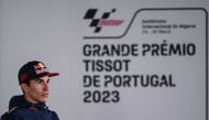 Repsol Honda Team Spanish rider Marc Marquez attends a press conference at the Algarve International Circuit in Portimao, on March 23, 2023, ahead of the Portugal Grand Prix 2023. Photo by PATRICIA DE MELO MOREIRA / AFP