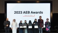 Student recipients of the Arab Engineering Bureau Awards with AEB’s GCEO and Chief Architect Ibrahim Mohamed Jaidah (second left); Dean of VCUarts Qatar Amir Berbić (second right) and others. 