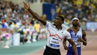 USA’s Fred Kerley celebrates after winning the men’s 200m. AFP